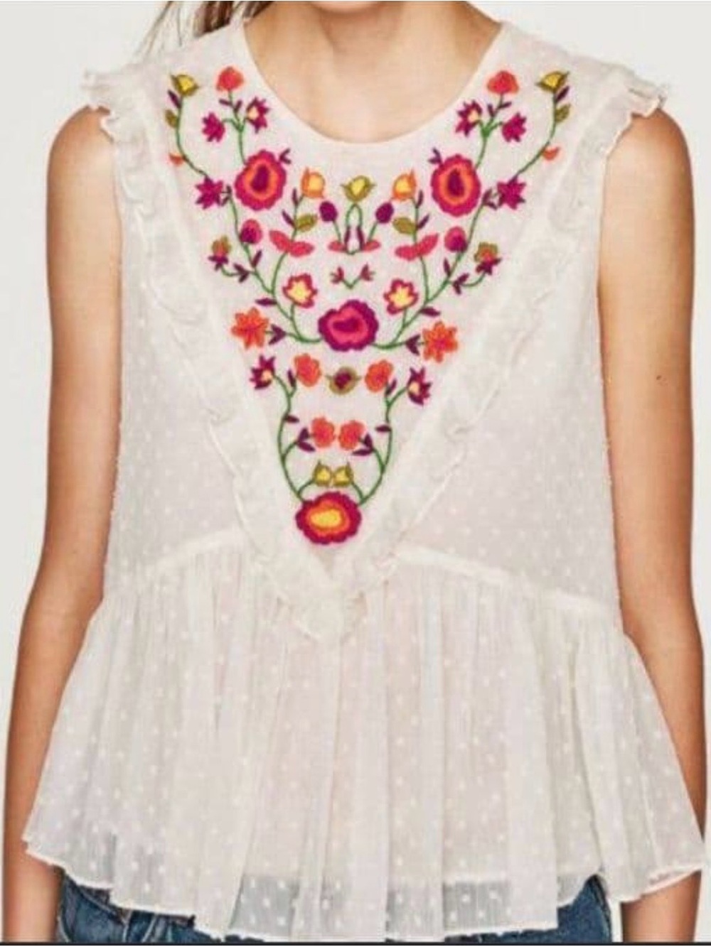 Zara White Lace Floral Embroidered Sleeveless Tank Medium